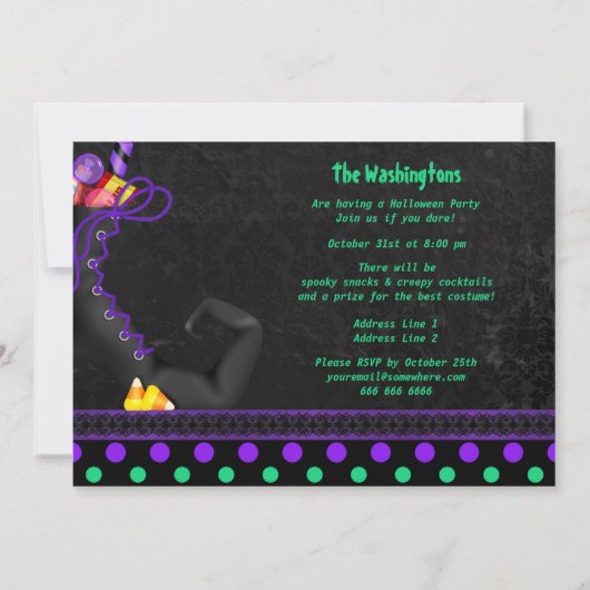 Niedlicher Hexenboot mit Candy-Halloween-Party Einladung (Rückseite)