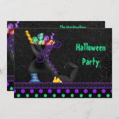 Niedlicher Hexenboot mit Candy-Halloween-Party Einladung (Vorne/Hinten)