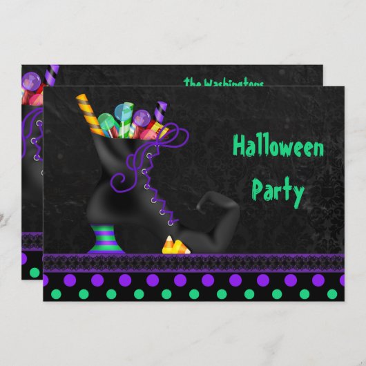 Niedlicher Hexenboot mit Candy-Halloween-Party Einladung (Vorne/Hinten)