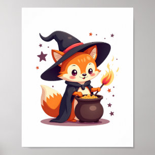 Niedlicher Hexenfox - Zauberhaftes Halloween-T-Shi Poster