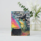 Niedlicher Hexenfrosch, der einen Regenbogenzauber Postkarte (Stehend Vorderseite)