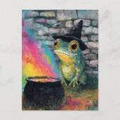 Niedlicher Hexenfrosch, der einen Regenbogenzauber Postkarte (Vorderseite)