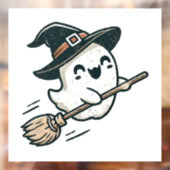 Niedlicher HexenGeist, der auf einem Besen fliegt Fensteraufkleber (Blatt 2)