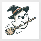 Niedlicher HexenGeist, der auf einem Besen fliegt Fensteraufkleber (Blatt)