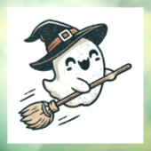 Niedlicher HexenGeist, der auf einem Besen fliegt Fensteraufkleber (Blatt 3)