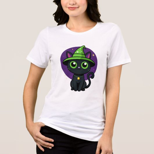 Niedlicher Hexenkatze Halloween T - Shirt - Adorab (Vorderseite)