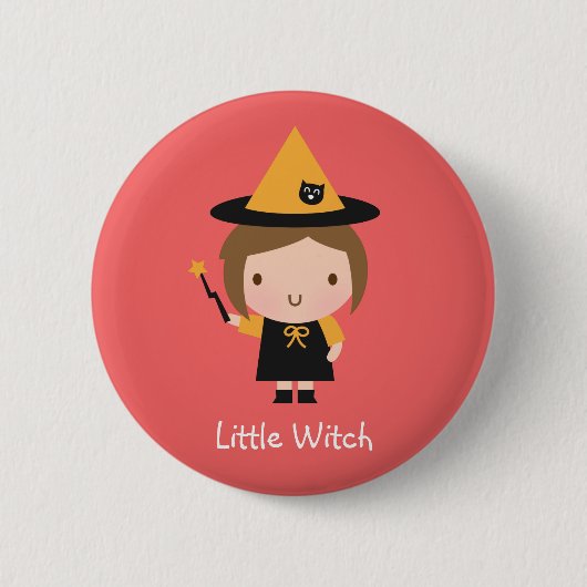 Niedlicher Hexenmädchen, Halloweenname Button (Vorderseite)