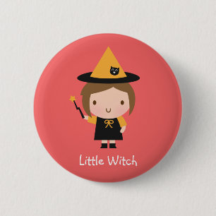 Niedlicher Hexenmädchen, Halloweenname Button