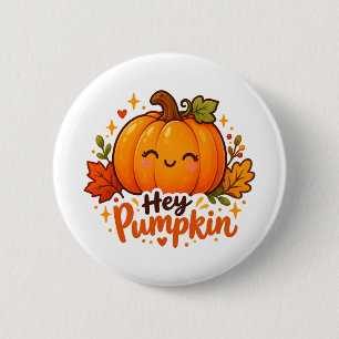 Niedlicher Hey Kürbis Herbst Halloween Knopf Button