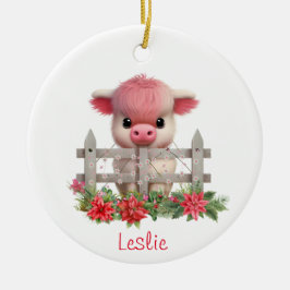 Niedlicher Highland Cow Calf Weihnachten Personali Keramik Ornament