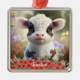 Niedlicher Highland Cow Calf Weihnachten Personali Ornament Aus Metall