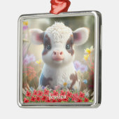 Niedlicher Highland Cow Calf Weihnachten Personali Ornament Aus Metall (Links)