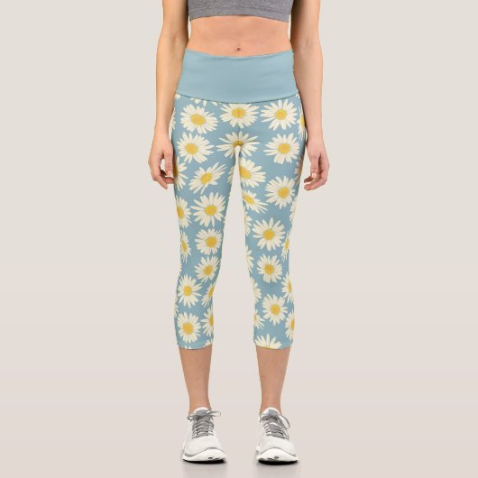 Niedlicher Himmel Blau und Weiße Flora Daisy Capri Leggings (Vorderseite)