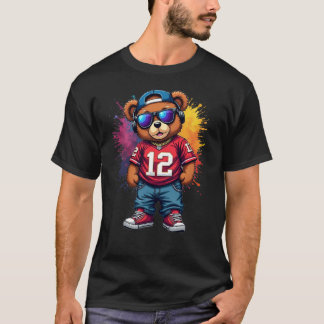 Niedlicher Hip Hop Teddy Bear Football T - Shirt