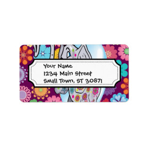 Niedlicher Hippie-Elefant mit bunten Blumen Adressaufkleber