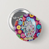 Niedlicher Hippie-Elefant mit bunten Blumen Button (Vorne & Hinten)
