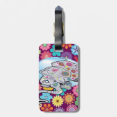 Niedlicher Hippie-Elefant mit bunten Blumen Gepäckanhänger (Rückseite vertikal)