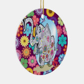 Niedlicher Hippie Elephant mit bunten Blume Keramik Ornament (Rechts)