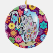 Niedlicher Hippie Elephant mit bunten Blume Keramik Ornament (Hinten)