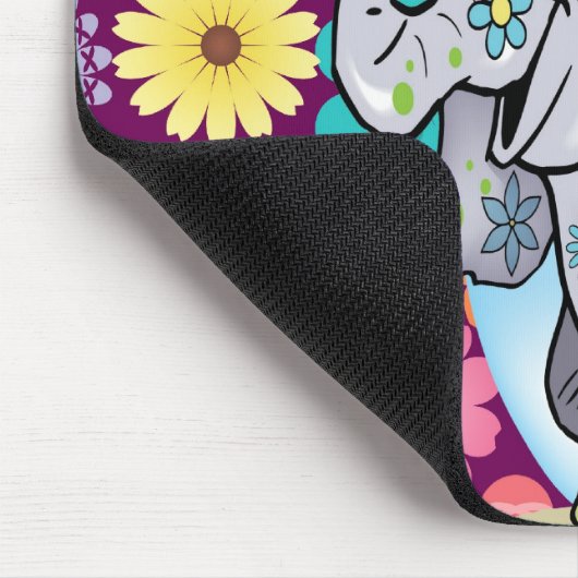 Niedlicher Hippie Elephant mit bunten Blume Mousepad (Ecke)