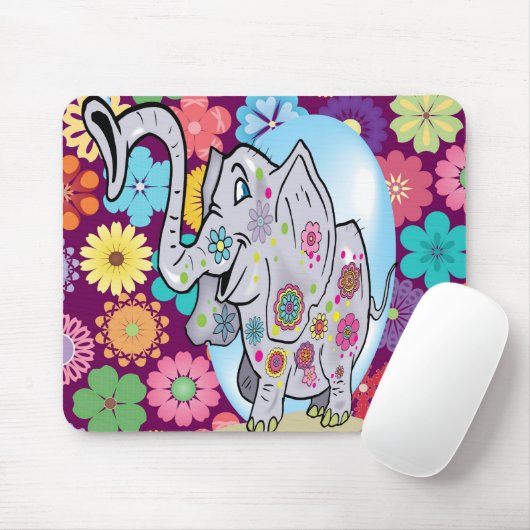 Niedlicher Hippie Elephant mit bunten Blume Mousepad (Mit Mouse)