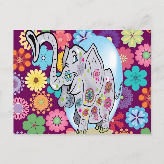 Niedlicher Hippie Elephant mit bunten Blume Postkarte (Vorderseite)
