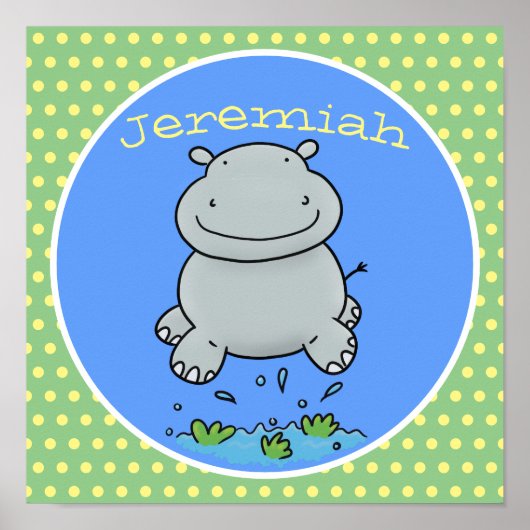 Niedlicher Hippo-Cartoon-Springer Poster (Vorne)