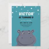 Niedlicher Hippo Cartoon TierSafari Kindergeburtst Einladung (Vorderseite)