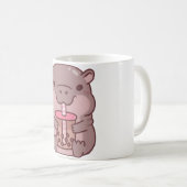Niedlicher Hippo Drinking Bubble Tee Kaffeetasse (VorderseiteRechts)