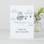 Niedlicher Hippo Fliegt Flugzeug & Wolken, erster  Dankeskarte (Stehend Vorderseite)