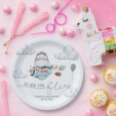 Niedlicher Hippo Fliegt Flugzeug & Wolken, erster  Pappteller (Party)