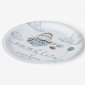 Niedlicher Hippo Fliegt Flugzeug & Wolken, erster  Pappteller (Schrägansicht)