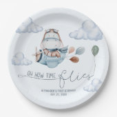 Niedlicher Hippo Fliegt Flugzeug & Wolken, erster  Pappteller (Vorderseite)