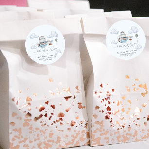 Niedlicher Hippo Fliegt Flugzeug & Wolken, erster  Runder Aufkleber