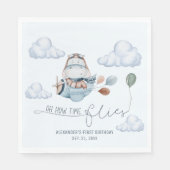 Niedlicher Hippo Fliegt Flugzeug & Wolken, erster  Serviette (Vorderseite)