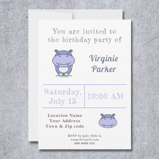 Niedlicher Hippo-Geburtstagsempfang Einladung