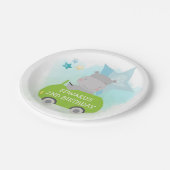 Niedlicher Hippo Green Car Name Boy Birthday White Pappteller (Schrägansicht)