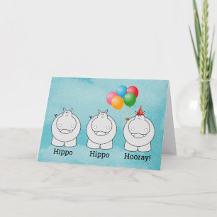 Niedlicher Hippo Hippo Hooray Balloons Geburtstag Karte