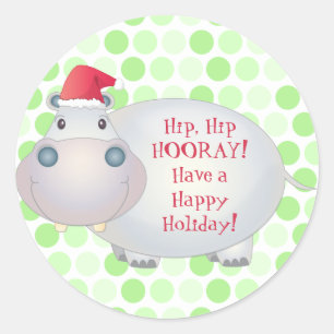 Niedlicher Hippo Hippopotamus Weihnachtskleber Runder Aufkleber