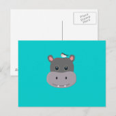 niedlicher Hippo mit Vogel Postkarte (Vorne/Hinten)