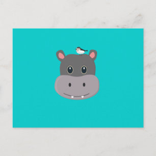 niedlicher Hippo mit Vogel Postkarte