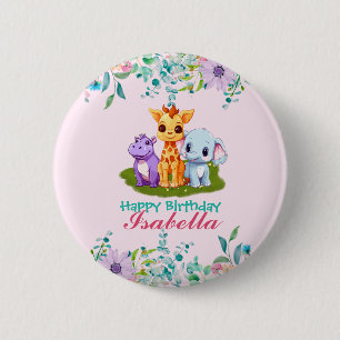 Niedlicher Hippo-Safari-Dschungel Tiere Geburtstag Button