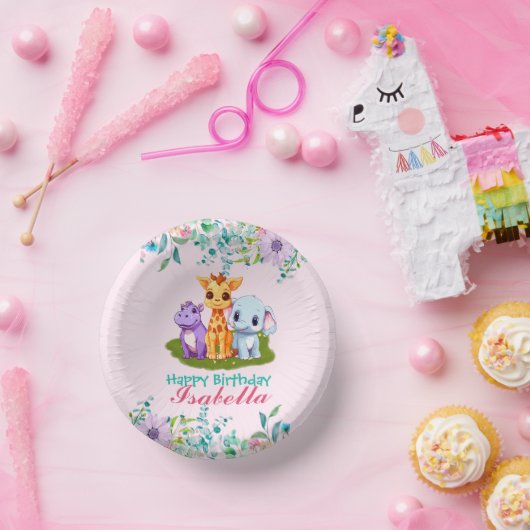 Niedlicher Hippo-Safari-Dschungel Tiere Geburtstag Pappteller (Party)