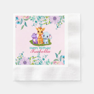 Niedlicher Hippo-Safari-Dschungel Tiere Geburtstag Serviette