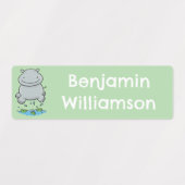Niedlicher Hippo Springer Cartoon personalisiert Etiketten (Design 2)