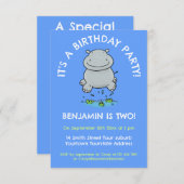 Niedlicher Hippo-Springling Cartoon Geburtstag Einladung (Vorne/Hinten)