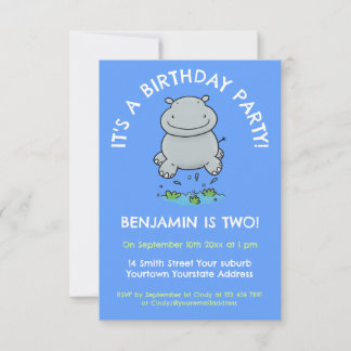 Niedlicher Hippo-Springling Cartoon Geburtstag Einladung