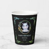 Niedlicher Hippopotamus Blume Wreath Birthday Blac Pappbecher (Rückseite)