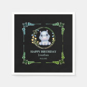 Niedlicher Hippopotamus Blume Wreath Birthday Blac Serviette (Vorderseite)