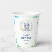 Niedlicher Hippopotamus Blume Wreath Happy Birthda Pappbecher (Rückseite)